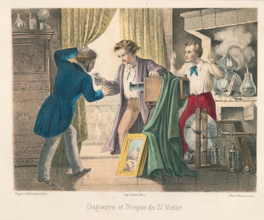 Niépce Und Daguerre Farbige Lithografie